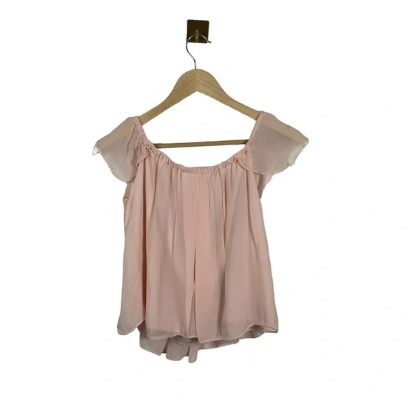 Rebecca Minkoff Chiffon Basmati Off The Shoulder Blouse in Pink Sand Size XXS - Picture 9 of 11